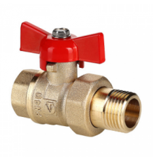 Кран шаровой 1/2" (Ду15) ВР/НР с разъемным соедин. (американка), бабочка, VALTEC СТАНДАРТ PN40, латунь , полнопрох., PN40, t max 110 °С, VT.127.GN.04
