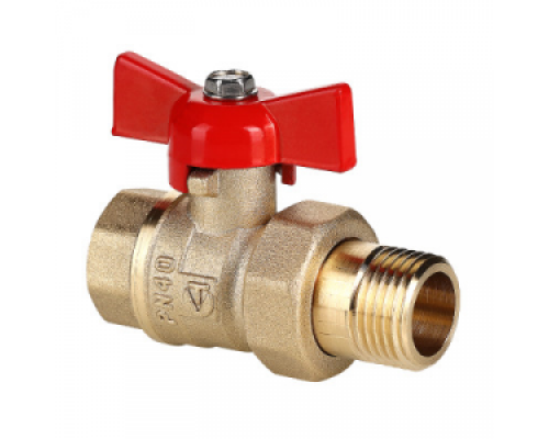 Кран шаровой 1/2" (Ду15) ВР/НР с разъемным соедин. (американка), бабочка, VALTEC СТАНДАРТ PN40, латунь , полнопрох., PN40, t max 110 °С, VT.127.GN.04