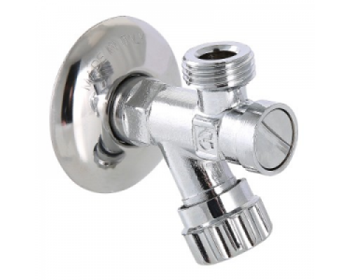 Вентиль 1/2"х1/2" НР/НР для подключения сантехприборов, VALTEC, с фильтром и отражателем, угловой, латунный хромированный, PN8, Tmax.+80 °C