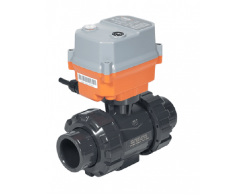 Кран шаровой ПВХ 32 под клей, PTFE/EPDM, с эл. приводом B10 AVA, 220В(AC/DC)