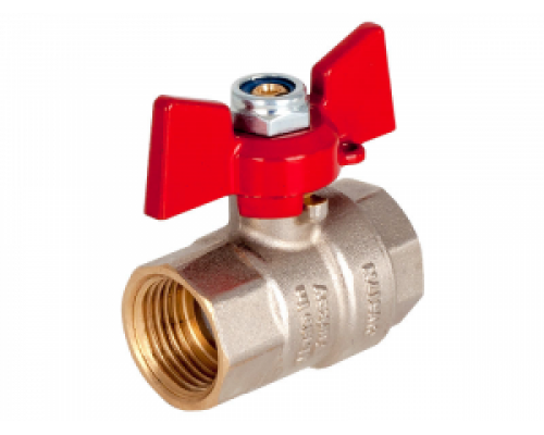 Кран шаровой 1/2" (Ду15) ВР/ВР, бабочка, KALDE (Турция), латунь никел., полнопрох., PN40, t max 150 °С