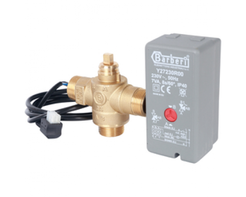 Клапан шаровой 3-ходовой зональный 3/4" (Ду20) НР/НР, сервопривод 230V, кабель 1м, STOUT (Италия)