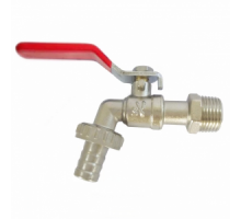 Кран шаровый 1/2" НР/штуцер 15 мм, сливной (угловой), рычаг, (Китай), PN10, t +80*С, латунь никел