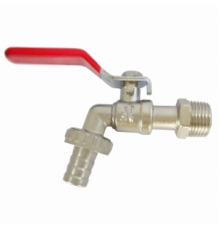 Кран шаровый 1/2" НР/штуцер 15 мм, сливной (угловой), рычаг, (Китай), PN10, t +80*С, латунь никел