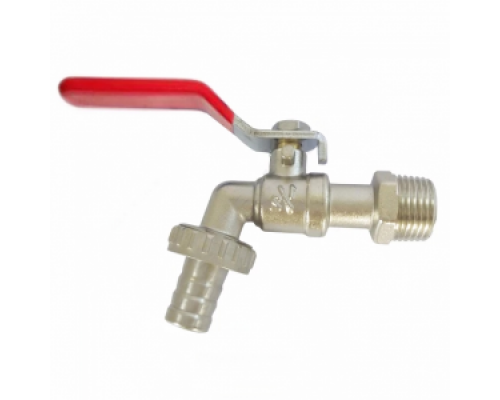 Кран шаровый 1/2" НР/штуцер 15 мм, сливной (угловой), рычаг, (Китай), PN10, t +80*С, латунь никел