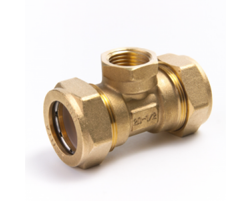 Тройник латунный Ø 20 мм c переходом на ВР 1/2" LAVITA (Корея), PN15, Tmax=110 °C для соединения гофр. трубы из нерж. стали