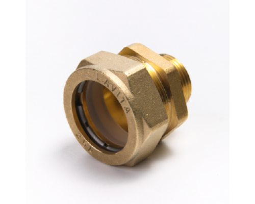 Муфта латунная Ø 25 мм c переходом на НР 3/4" LAVITA (Корея), PN15, Tmax=110 °C для соединения гофр. трубы из нерж. стали