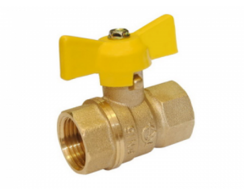 Кран шаровой 1/2" (Ду15) ВР/ВР, газовый, бабочка, ГАЛЛОП Стандарт 230 (Россия), латунь, полнопрох., PN40, t max 60 °С, аналог 11Б27п1