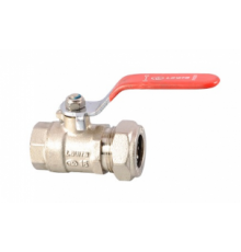 Кран шаровый латунный обжимной Ø 15 мм c переходом на ВР 1/2", ручка рычаг, LAVITA (Корея), PN15, Tmax=110 °C для соединения гофр. трубы из нерж. стали