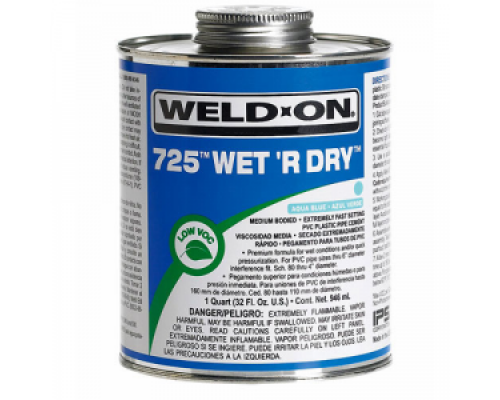 Клей 946 мл для изделий из ПВХ в нап. питьевом водоснаб., Weld-On 725 Wet 'R Dry (США) , в банке с кисточкой