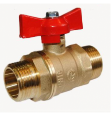 Кран шаровой 1/2" (Ду15) НР/НР, бабочка, ГАЛЛОП Стандарт 233 (Россия), латунь , полнопрох., PN40, t max 150 °С, аналог 11Б27п1