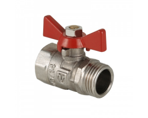 Кран шаровой 1/2" (Ду15) ВР/НР, бабочка, VALTEC COMPACT, латунь никел., стандартнопрох., PN25, t max 120 °С, VT.093.N.04