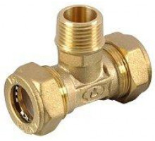 Тройник латунный Ø 15 мм c переходом на НР G 1/2" LAVITA (Корея), PN15, Tmax=110 °C для соединения гофр. трубы из нерж. стали