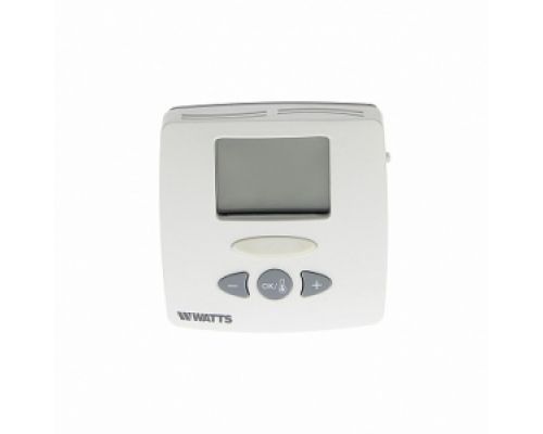 Термостат комнатный WFHT-LCD WATTS, 5-30˚С, 220B, Н.О.-Н.З., 3 режима работы, датчик температуры пола, ЖК-дисплей