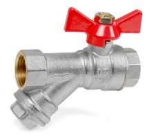 Кран шаровой 3/4" (Ду20) ВР/ВР с фильтром, бабочка, CTP-REMER, латунь никел., полнопрох., PN20, t max 120 °С