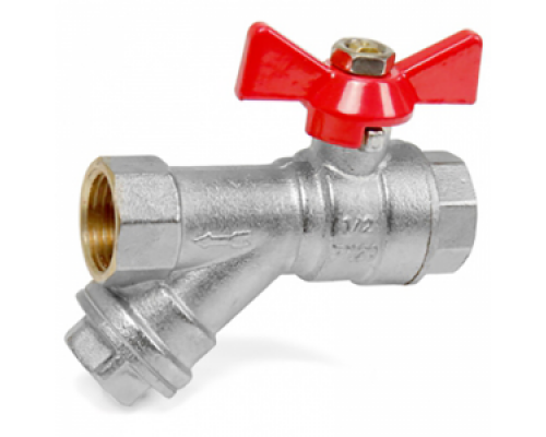 Кран шаровой 3/4" (Ду20) ВР/ВР с фильтром, бабочка, CTP-REMER, латунь никел., полнопрох., PN20, t max 120 °С