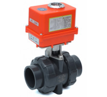 Кран шаровой ПВХ Ø 25 под клей, разборный (1,6 МПа), PTFE/EPDM TU-POLY (Китай) с эл. прив. 220B(AC) KML (Китай)