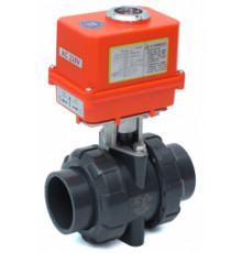 Кран шаровой ПВХ Ø 25 под клей, разборный (1,6 МПа), PTFE/EPDM TU-POLY (Китай) с эл. прив. 220B(AC) KML (Китай)