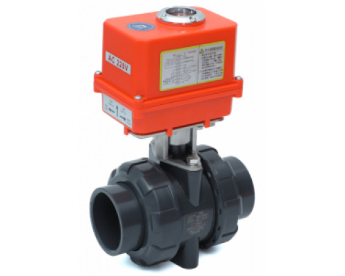 Кран шаровой ПВХ Ø 25 под клей, разборный (1,6 МПа), PTFE/EPDM TU-POLY (Китай) с эл. прив. 220B(AC) KML (Китай)