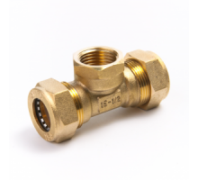Тройник латунный Ø 15 мм c переходом на ВР 1/2" LAVITA (Корея), PN15, Tmax=110 °C для соединения гофр. трубы из нерж. стали
