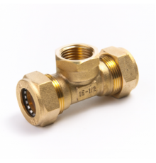 Тройник латунный Ø 15 мм c переходом на ВР 1/2" LAVITA (Корея), PN15, Tmax=110 °C для соединения гофр. трубы из нерж. стали