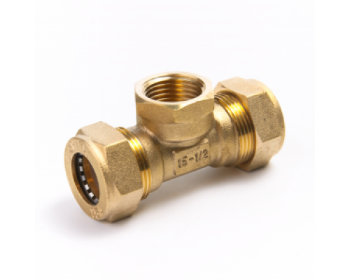 Тройник латунный Ø 15 мм c переходом на ВР 1/2" LAVITA (Корея), PN15, Tmax=110 °C для соединения гофр. трубы из нерж. стали