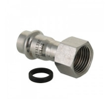 Соединитель нерж.сталь под пресс и с накидной гайкой D 12 х g 1/2" VALTEC, PN16, Tmax=120 °C, для соединения тонкостенной стальной трубы с резьбовым элементом монтируемой системы