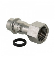 Соединитель нерж.сталь под пресс и с накидной гайкой D 12 х g 1/2" VALTEC, PN16, Tmax=120 °C, для соединения тонкостенной стальной трубы с резьбовым элементом монтируемой системы