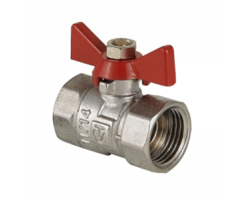 Кран шаровой 1/2" (Ду15) ВР/ВР, бабочка, VALTEC COMPACT, латунь никел., стандартнопрох., PN25, t max 120 °С, VT.092.N.04