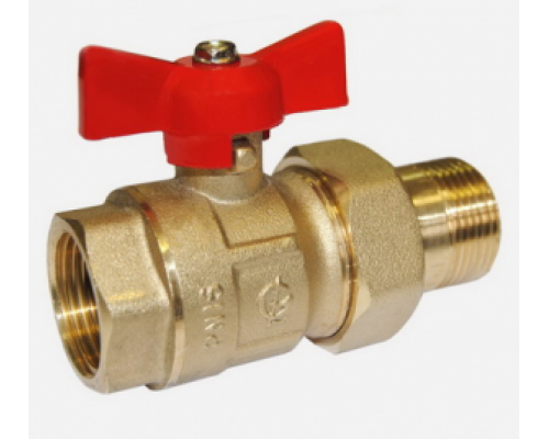 Кран шаровой 1/2" (Ду15) ВР/НР с разъемным соедин. (американка), бабочка, ГАЛЛОП Стандарт 232 (Россия), латунь , полнопрох., PN40, t max 150 °С, аналог 11Б27п1