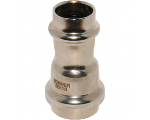 Муфта переходная D 22х18 мм из нерж.стали под пресс, Rommer, PN16, Tmax=120 °C, для соединения тонкостенных стальных труб