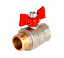 Кран шаровой 1/2" (Ду15) ВР/НР, бабочка, KALDE (Турция), латунь никел., полнопрох., PN40, t max 150 °С
