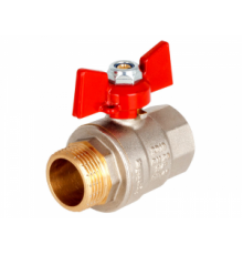 Кран шаровой 1/2" (Ду15) ВР/НР, бабочка, KALDE (Турция), латунь никел., полнопрох., PN40, t max 150 °С