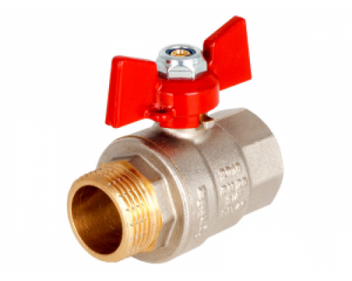 Кран шаровой 1/2" (Ду15) ВР/НР, бабочка, KALDE (Турция), латунь никел., полнопрох., PN40, t max 150 °С