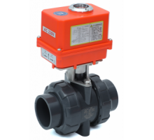 Кран шаровой ПВХ Ø 50 под клей, разборный (1,6 МПа), PTFE/EPDM TU-POLY (Китай) с эл. прив. 220B(AC) KML (Китай)