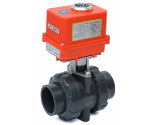 Кран шаровой ПВХ Ø 50 под клей, разборный (1,6 МПа), PTFE/EPDM TU-POLY (Китай) с эл. прив. 220B(AC) KML (Китай)