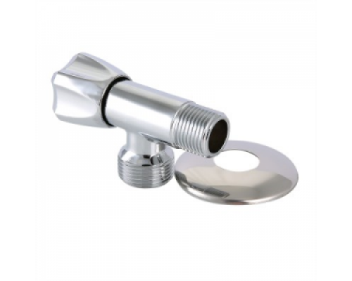 Вентиль 1/2"х3/4" НР/НР для подключения сантехприборов, VALTEC, б/фильтра, с отражателем, угловой, латунный хромированный, PN10, Tmax.+90 °C