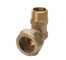 Угольник латунный Ø 20 мм c переходом на НР G 3/4" LAVITA (Корея), PN15, Tmax=110 °C для соединения гофр. трубы из нерж. стали