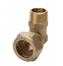 Угольник латунный Ø 20 мм c переходом на НР G 3/4" LAVITA (Корея), PN15, Tmax=110 °C для соединения гофр. трубы из нерж. стали