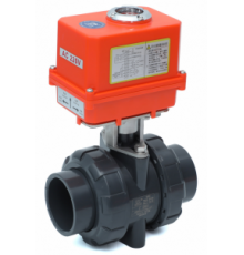 Кран шаровой ПВХ Ø 20 под клей, разборный (1,6 МПа), PTFE/EPDM TU-POLY (Китай) с эл. прив. 220B(AC) KML (Китай)