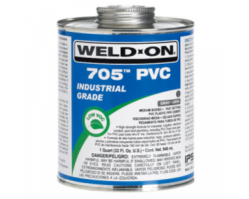 Клей 946 мл для изделий из ПВХ в нап. питьевом водоснаб., Weld-On 705 (США), в банке с кисточкой