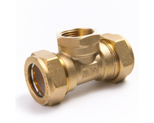 Тройник латунный Ø 20 мм c переходом на ВР 3/4" LAVITA (Корея), PN15, Tmax=110 °C для соединения гофр. трубы из нерж. стали