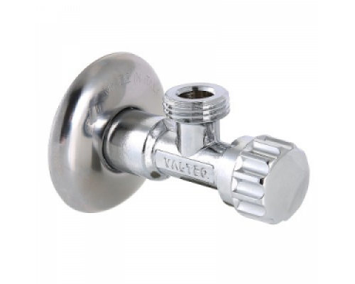 Вентиль 1/2"х1/2" НР/НР для подключения сантехприборов, VALTEC, б/фильтра, с отражателем, угловой, латунный хромированный, PN8, Tmax.+80 °C