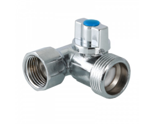Кран шаровой 1/2"х3/4"х1/2" ВР/НР/НР для подключения сантехприборов, VALTEC, Т-образный, латунный хромированный, PN8, t max 85 °С