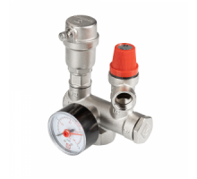 Группа безопасности котла VALTEC 1", до 44 кВт, 3 бар, манометр 0-4 бар, консоль - латунь никелированная