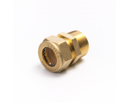 Муфта латунная Ø 15 мм c переходом на НР 3/4" LAVITA (Корея), PN15, Tmax=110 °C для соединения гофр. трубы из нерж. стали