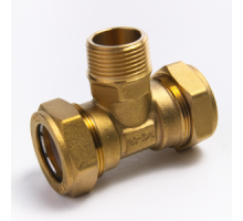 Тройник латунный Ø 20 мм c переходом на НР G 3/4" LAVITA (Корея), PN15, Tmax=110 °C для соединения гофр. трубы из нерж. стали