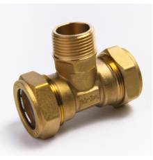 Тройник латунный Ø 20 мм c переходом на НР G 3/4" LAVITA (Корея), PN15, Tmax=110 °C для соединения гофр. трубы из нерж. стали