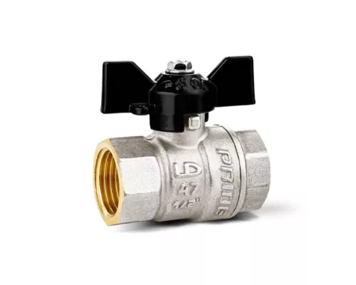 Кран шаровой 1/2" (Ду 15) ВР/НР, бабочка, LD Pride (Россия), латунь никел., полнопрох., PN40, t max 150 °С, 47.15.В-Н.Б